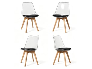 Chaise de salle à manger lot de 4 avec assise rembourrée, dossier fixe et pieds en bois, en similicuir noir