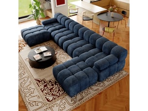 Canapé d'angle en u 4 places, 400 cm, sans montage, mousse compressée, pour salon et appartement, bleu