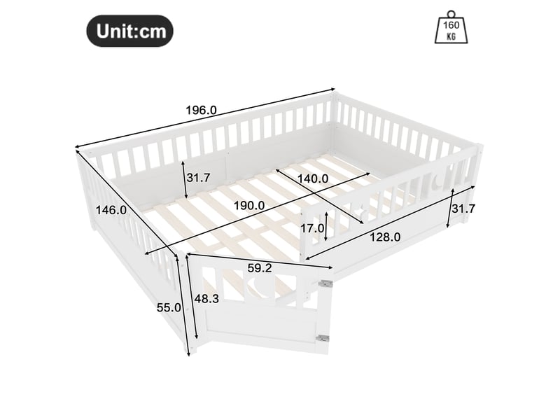  Lit enfant 140x190 cm en pin blanc avec barrières de sécurité et décor étoile-lune  - Conforama C