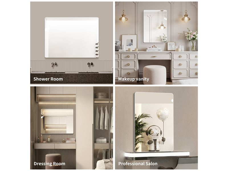  Miroir salle de bain 60x80 cm, miroir mural sans cadre hd avec bords arrondis r50 et film anti-explosion, installation horizontale ou verticale.  - Conforama E