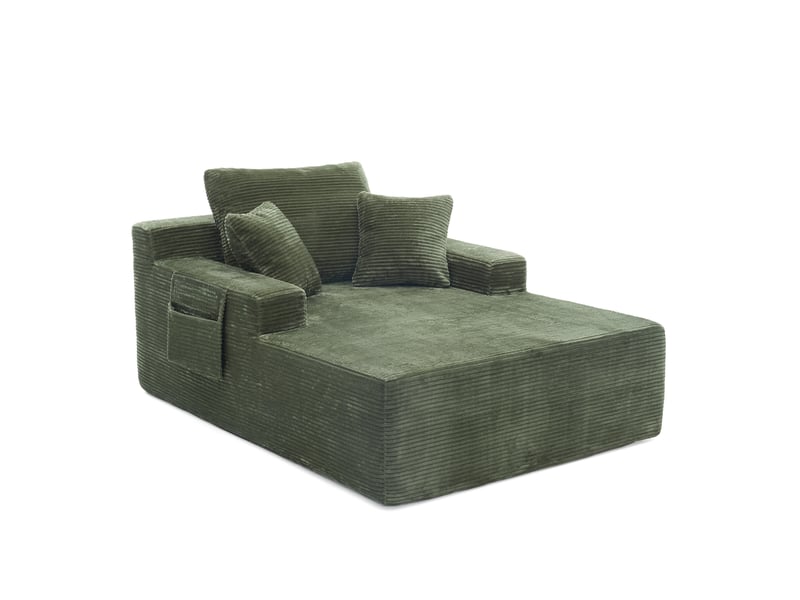  Canapé en velours côtelé beige, design élégant avec coussins doux et poches de rangement  - Conforama D