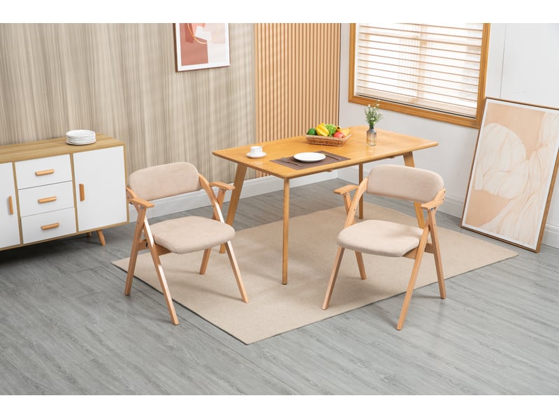  Lot de 2 chaises de salle à manger pliantes avec accoudoirs en lin kaki W3050P307913 - Conforama E