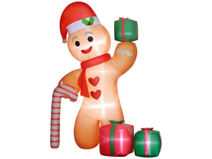 Bonhomme en pain d'épice avec canne de noël, 2,45 m de haut, gonflable, éclairage led blanc, 170 x 100 x 245 cm
