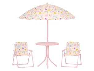 Ensemble de jardin pour enfants de 2 à 5 ans comprenant une table ronde, 2 chaises pliantes et un parasol, rose