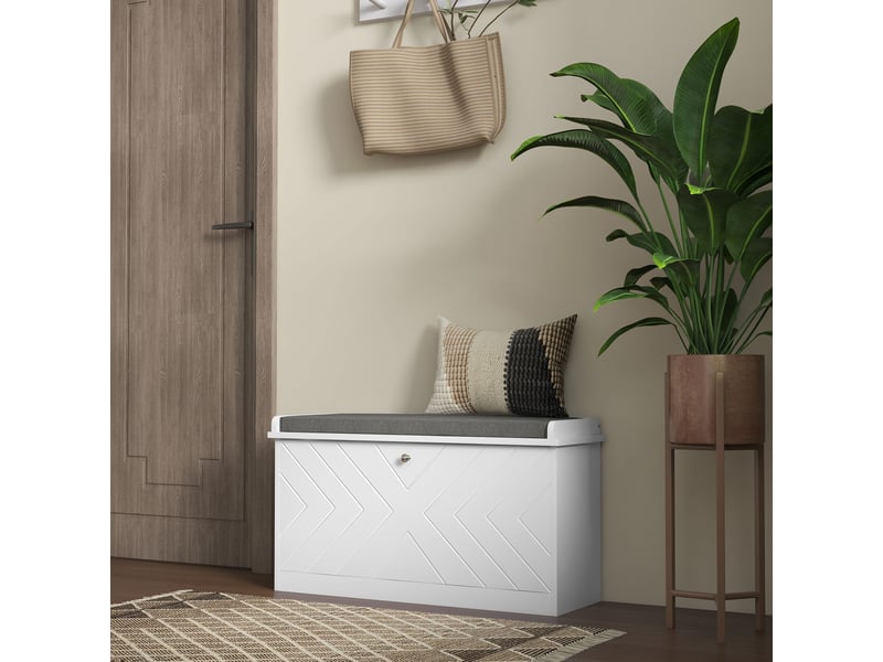  Meuble à chaussures avec banc, étagères réglables et coussin rembourré pour 8 paires de chaussures, 80 x 26 x 48 cm, blanc  - Conforama D