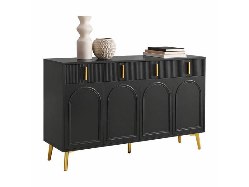  Buffet 4 portes et 4 tiroirs avec étagères réglables pour salon en mdf 140×38×82 cm noir  - Conforama A