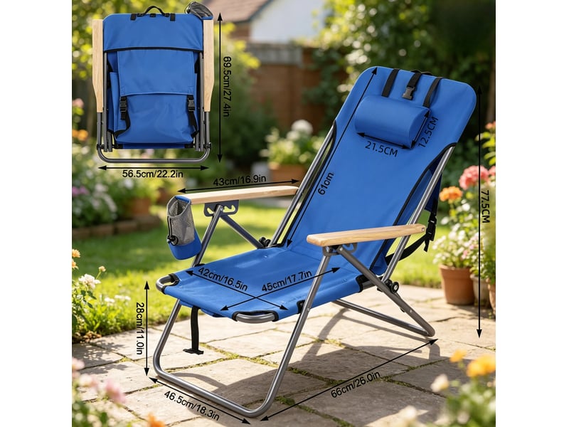  Chaise pliante de jardin 69x56x8 cm dossier réglable 4 positions métal bleu  - Conforama C
