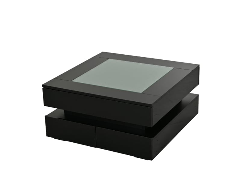  Table basse géométrique led - plateau verre, 3 tiroirs, noir, 70x70x35 cm, idéal petit espace  - Conforama A