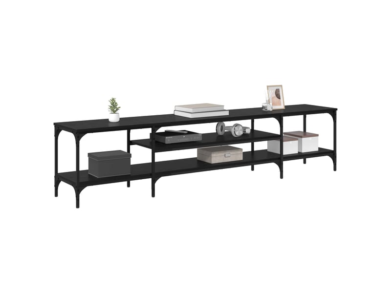  Meuble tv - banc tv - meuble de rangement chêne noir 201 x 35 x 45 cm bois d'ingénierie et fer  - Conforama C