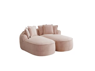 Canapé convertible 2 places en tissu rose, modules sans cadre et méridienne profonde pour se détendre