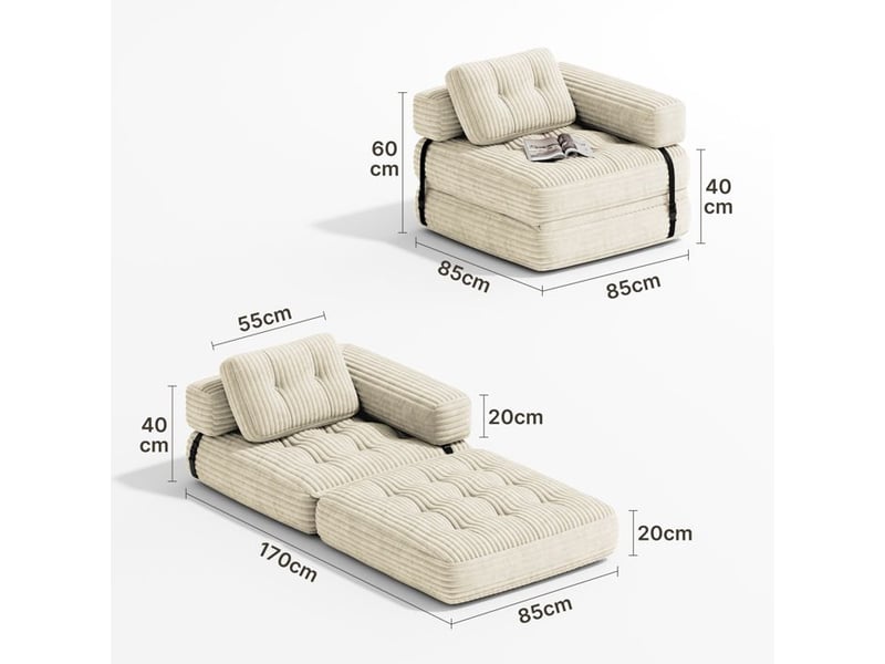  Canapé convertible - bealife - sans installation - lit 1 place - 1 accoudoir - 1 coussin - velours côtelé - salon - chambre - blanc  - Conforama D