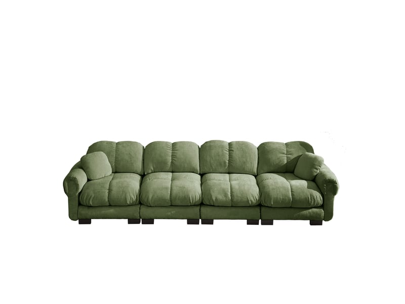  Canapé droit 4 places 330x86x90 cm, dossier ergonomique, assise épaisse, tissu en chenille, vert  - Conforama A