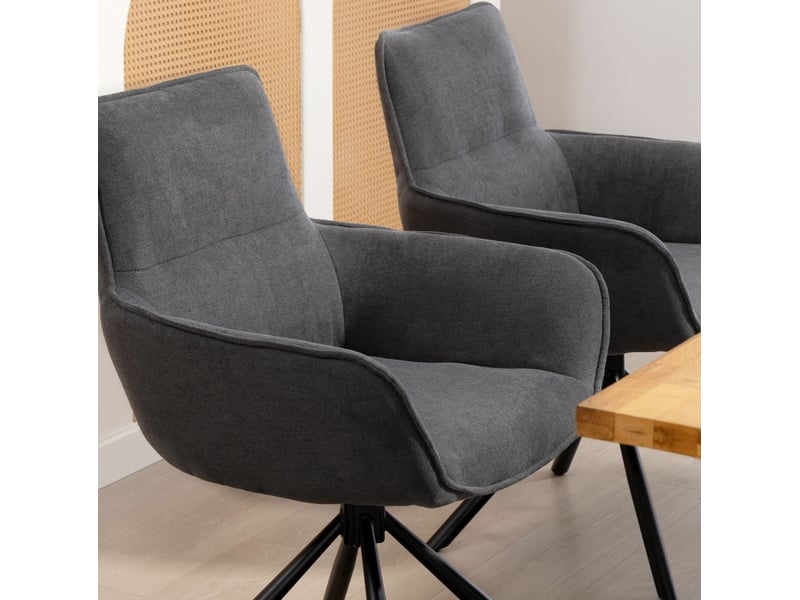 Lot de 2 chaises de salle à manger rotatives, rembourrées, accoudoirs, pieds en métal, gris foncé - Conforama E