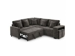 Canapé d'angle réversible convertible 5 places Tissu gris avec coffre de rangement