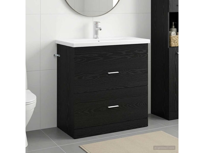  Ensemble de mobilier de salle de bain chêne noir shl5243  - Conforama B