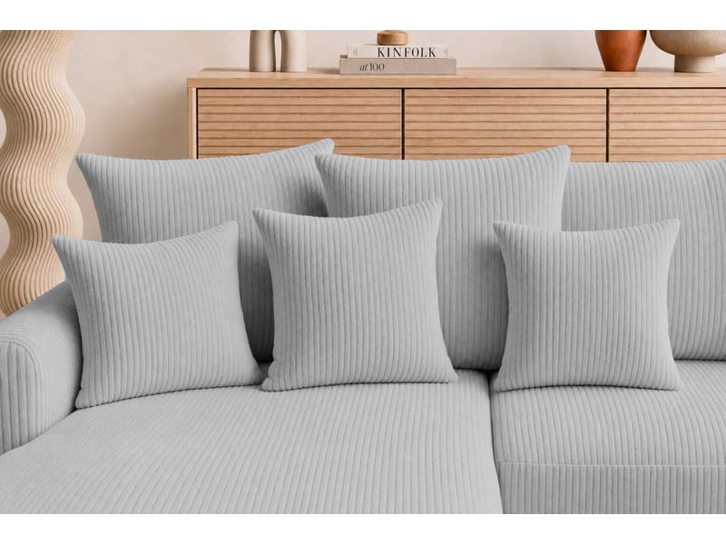 Portofino - canapé d'angle convertible petit velours côtelé 3 places gris clair - Conforama E