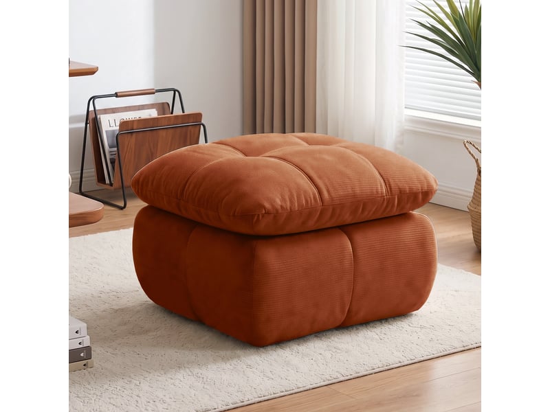 Pouf repose-pieds - 72 x 63 x 50 cm - ottoman en tissu chenille avec coussin moelleux - orange - Conforama B