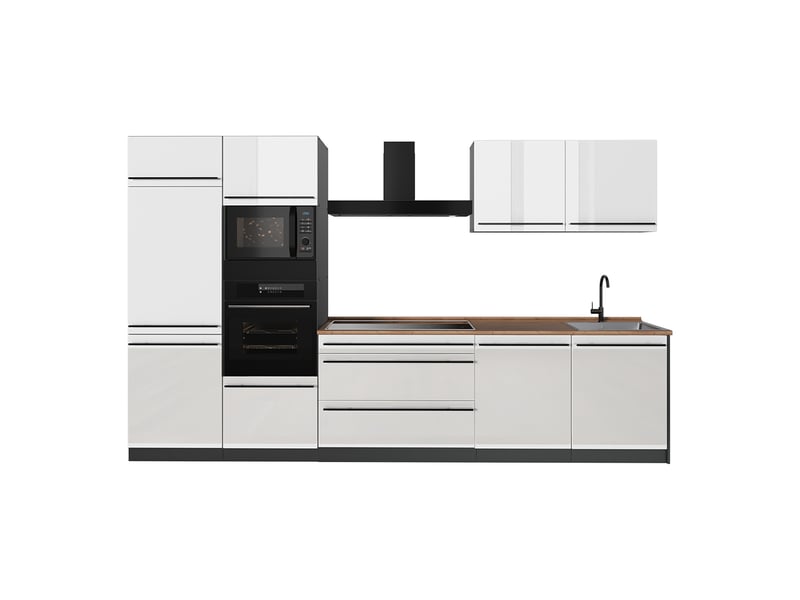  Vicco cuisine, blanc haute brillanceanthracite, 340cm plan de travail chêne doré  - Conforama A