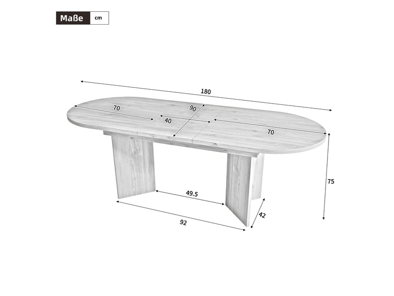  Table extensible pour 6 à 8 personnes avec plateau épais et angles arrondis, style moderne, en mdf chêne, 140180 × 90 cm  - Conforama E