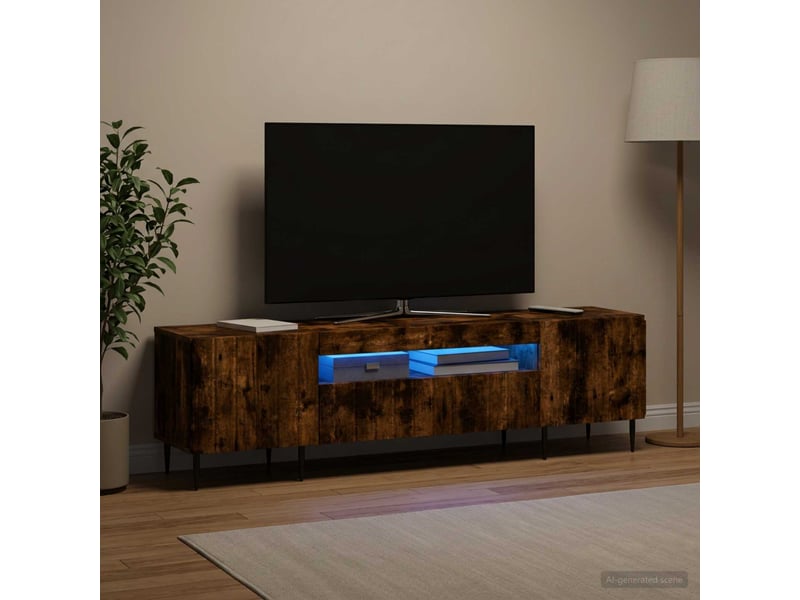  Meuble tv - banc tv - meuble de rangement led zwolle chêne fumé bois d'ingénierie  - Conforama D