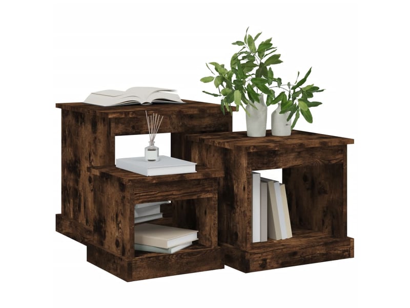  Tables basses 3 pcs | table de salon chêne fumé bois d'ingénierie  - Conforama D