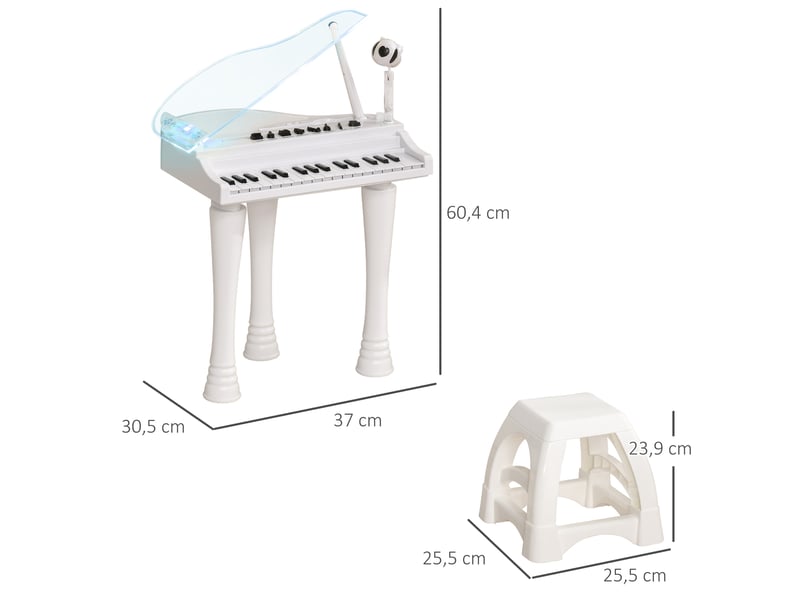  Piano enfant électronique 32 touches multifonctions avec micro haut parleur tabouret couvercle lumineux led blanc  - Conforama C