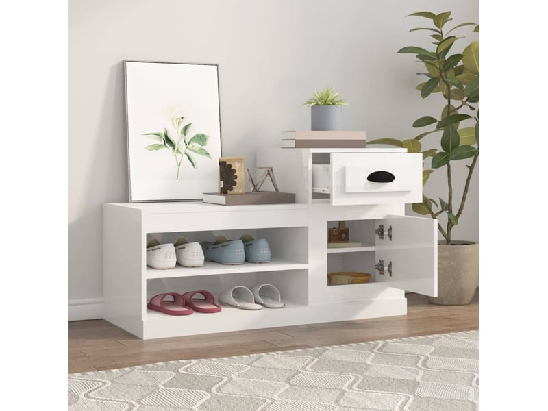  Meuble à chaussure | armoire à chaussure blanc brillant 100x42x60 cm bois ingénierie  - Conforama C