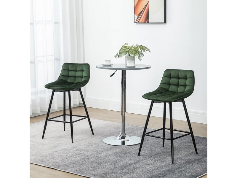  Ensemble de 2 tabourets de bar style nordique en métal et velours avec dossier et repose-pieds, vert, 45 x 47 x 84 cm  - Conforama D