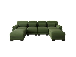 Canapé modulable en u 4 places 336 x 161 x 94 cm, avec 2 poufs, assise profonde, coussins épais, velours côtelé vert