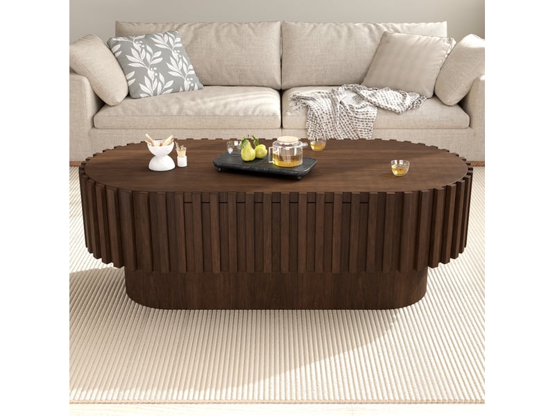 Table basse ovale avec tiroir 100x50x35,5 cm en mdf coloris noyer - Conforama B