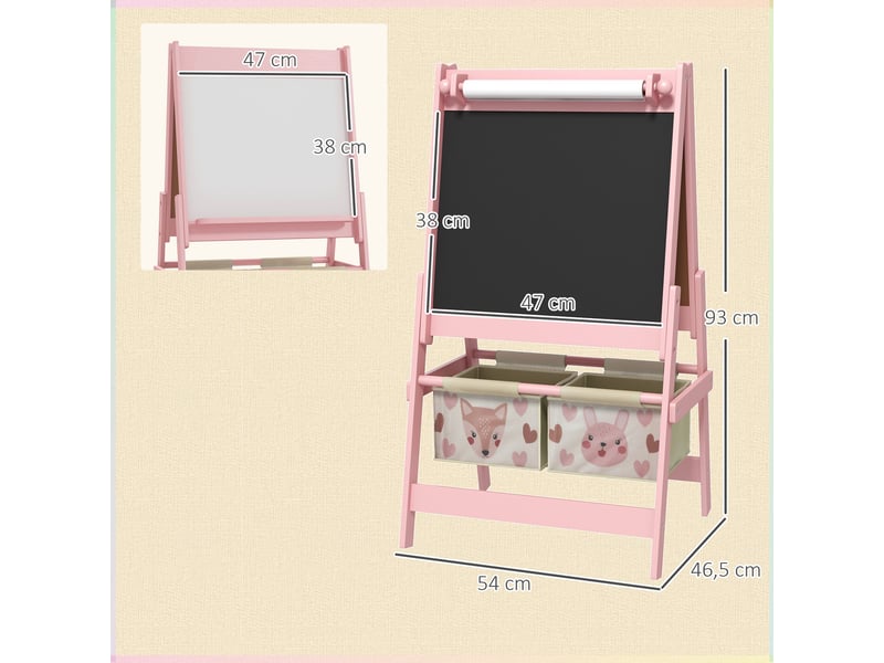  Tableau chevalet enfant ardoise double face tableau à craie rouleau papier 2 paniers rose 54 x 46,5 x 93 cm  - Conforama C