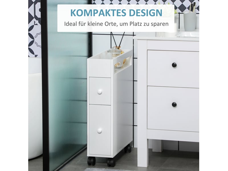  Meuble de salle de bain 16x49,5x66 cm à roulettes, 2 tiroirs et 1 compartiment ouvert, mdf blanc  - Conforama E
