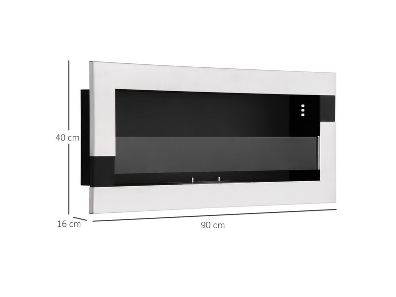  Cheminée à bioéthanol en acier inoxydable, autonomie de 2,5 h avec un réservoir de 1,5 l et une surface de chauffe de 20 m², 90 x 16 x 40 cm, argent  - Conforama C