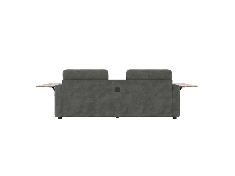  Canapé 2 places en chenille 178 x 71 cm – gris foncé – 2 tiroirs, tables réglables et porte-gobelets intégrés  - Conforama D