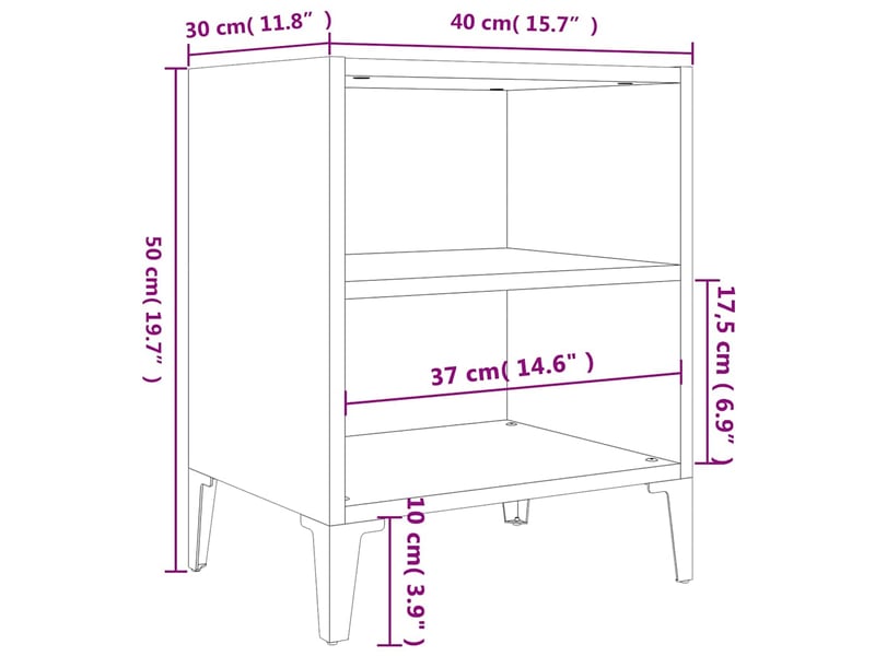  Table de chevet - cabinet de chevet - table de nuit avec pieds en métal blanc 40x30x50 cm  - Conforama E