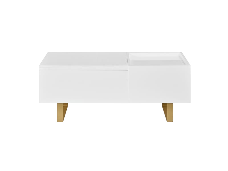  Table basse réglable en hauteur, table basse de rangement en mdf finition brillante, table basse avec tiroir et pieds en fer, table de salon moderne  - Conforama E