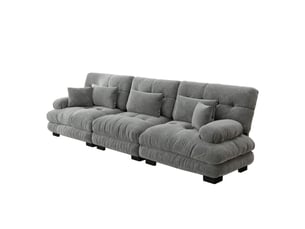 Canapé modulable 313x77x81cm 3 places, assise confortable, accoudoirs courbés, structure en bois, tissu chenille, gris