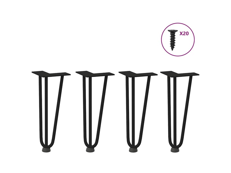 Lot de 4 pieds en épingle à cheveux pour table basse 30 cm design moderne avec niveleurs en acier massif noir 02_0056735  - Conforama B