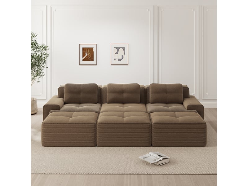  Canapé d'angle, canapé convertible, marron, 3 places, sans cadre, en velours tricoté  - Conforama R