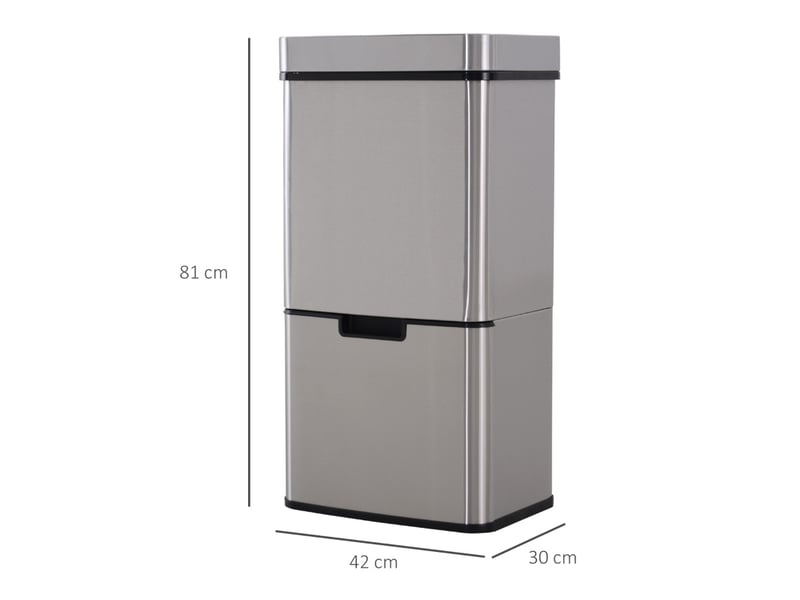 Poubelle de cuisine à capteur 72 l 42x30x81 cm – argent – tri sélectif automatique en acier inoxydable - Conforama C
