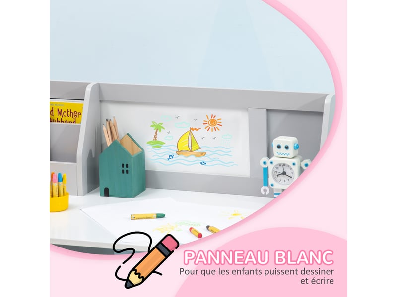  Ensemble table et chaise pour enfant avec tableau blanc - 90l x 45l x 85h cm gris - bureau pour enfant +5 ans  - Conforama E