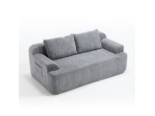 Canapé modulable 2 places convertible avec 2 coussins déhoussables, assise basse en velours côtelé gris, 171 × 92 × 64 cm