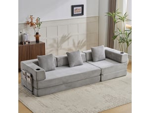 Canapé-lit convertible 277.5x92.5x60 cm 3 places velours côtelé gris clair sans matelas
