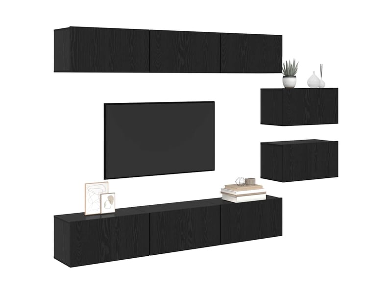  Ensemble meuble tv - banc tv - meuble de rangement 8 pcs chêne noir bois d'ingénierie  - Conforama C