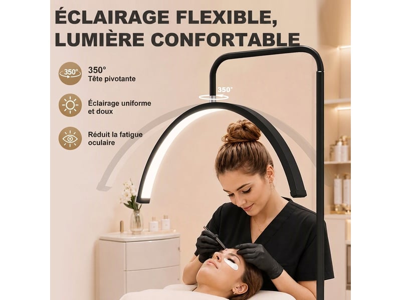 Lampadaire led demi-lune noir 36 w, intensité variable et tête orientable à 350° pour salon ou espace de soin - Conforama C
