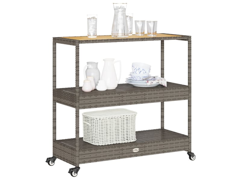 Chariot de service, chariot de bar 3 niveaux gris rotin et bois d'acacia massif - Conforama D