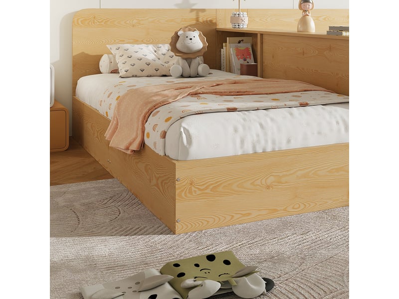 Lit enfant en bois 2*90x200cm - cloison centrale et compartiment de rangement - bois massif + mdf - naturel (sans matelas) - Conforama W