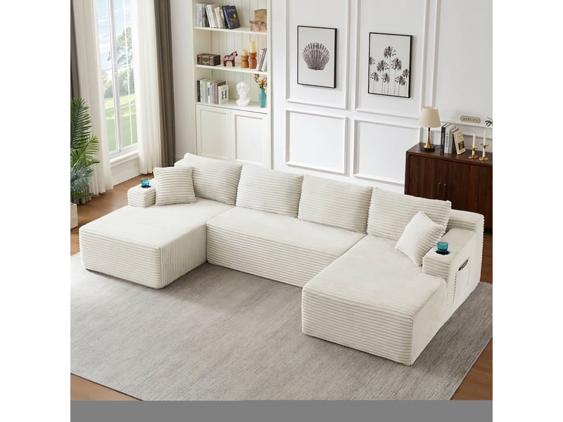  Canapé modulable en u 6 places en velours côtelé beige sans armature  - Conforama B
