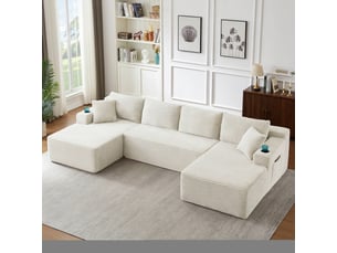 Canapé droit fixe <strong></strong> <strong></strong> 6 places Velours côtelé beige