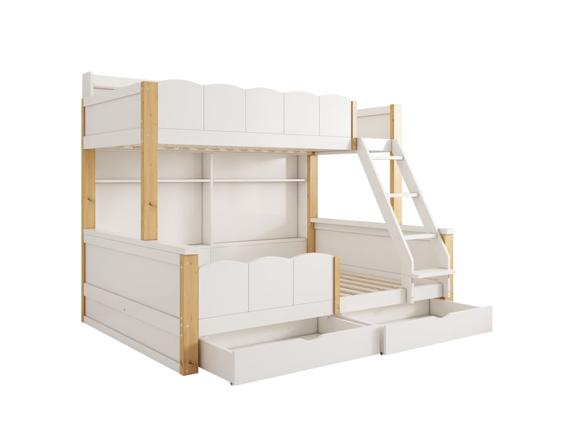  Lit superposé 90x200 et 140x200 cm avec étagères et 2 tiroirs Fay Lum - Conforama R